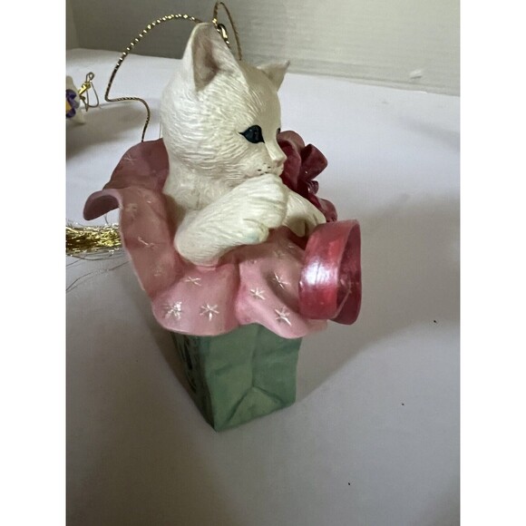 Lenox Holiday White Cat Kitten Christmas Ornaments Lot Of 2 Vintage 1998-1999 VG - Picture 10 of 11